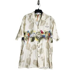 Pacific Legend Hawaiian Button Up Shirt‎ Size XL Parrot Bird Palm Monstera
